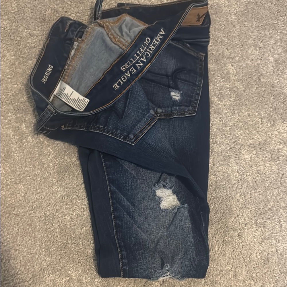 American Eagle Dark Wash Distressed Jeggings